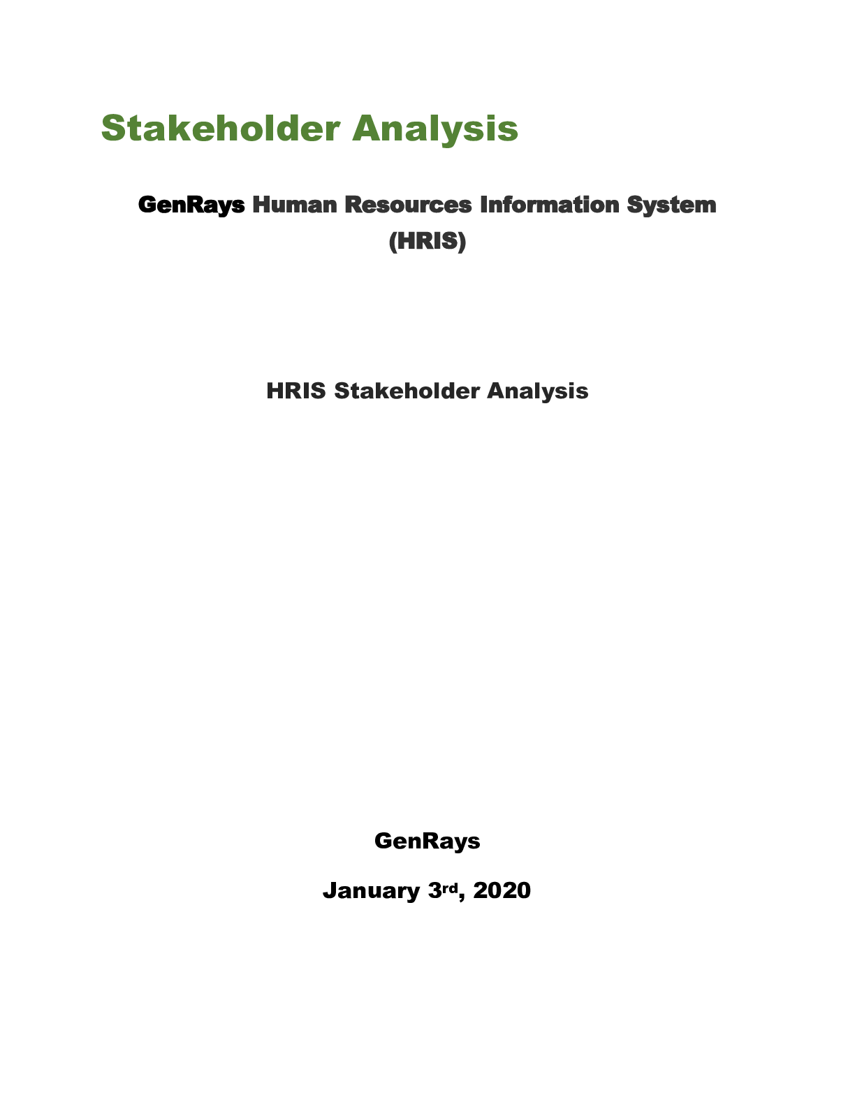Preview image of MGT2 - Stakeholder Analysis Task 2B.docx  Stakeholder Analysis  GenRays Human Resources In document